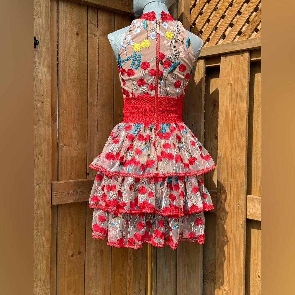 🆕 BRONX & BANCO 🧿 NWOT Ivanka Embroidered Red Ruffled Mini Dress, Sz XS US 2 - Picture 7 of 16